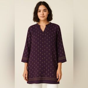 🪷 Darjeeling Boho Embroidered Tunic‎ Blouse Purple Gold Sz 40 🪷